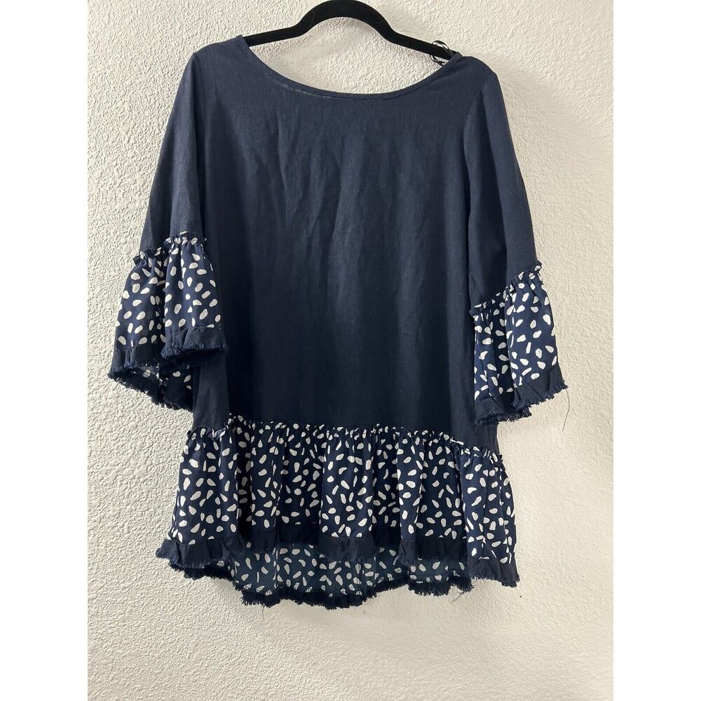 Umgee Womens Blue Ruffled Short‎ Bell Sleeve Blouse Shirt Top New Size S